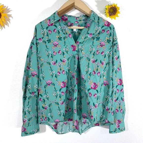 Charter Club Tops - Charter Club Floral Animal Print Latch Sleeve Collar Blouse Size Large Women’s